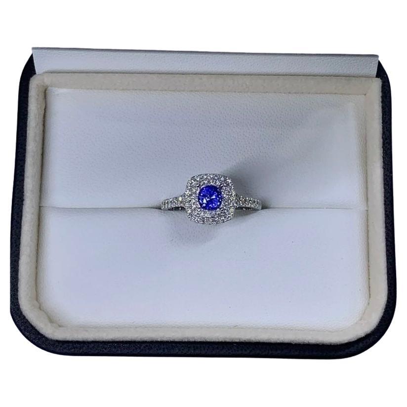 1.15ct Sapphire Diamond Halo Solitaire Engagement Ring 18ct White Gold