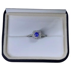 1.15ct Sapphire Diamond Halo Solitaire Engagement Ring 18ct White Gold