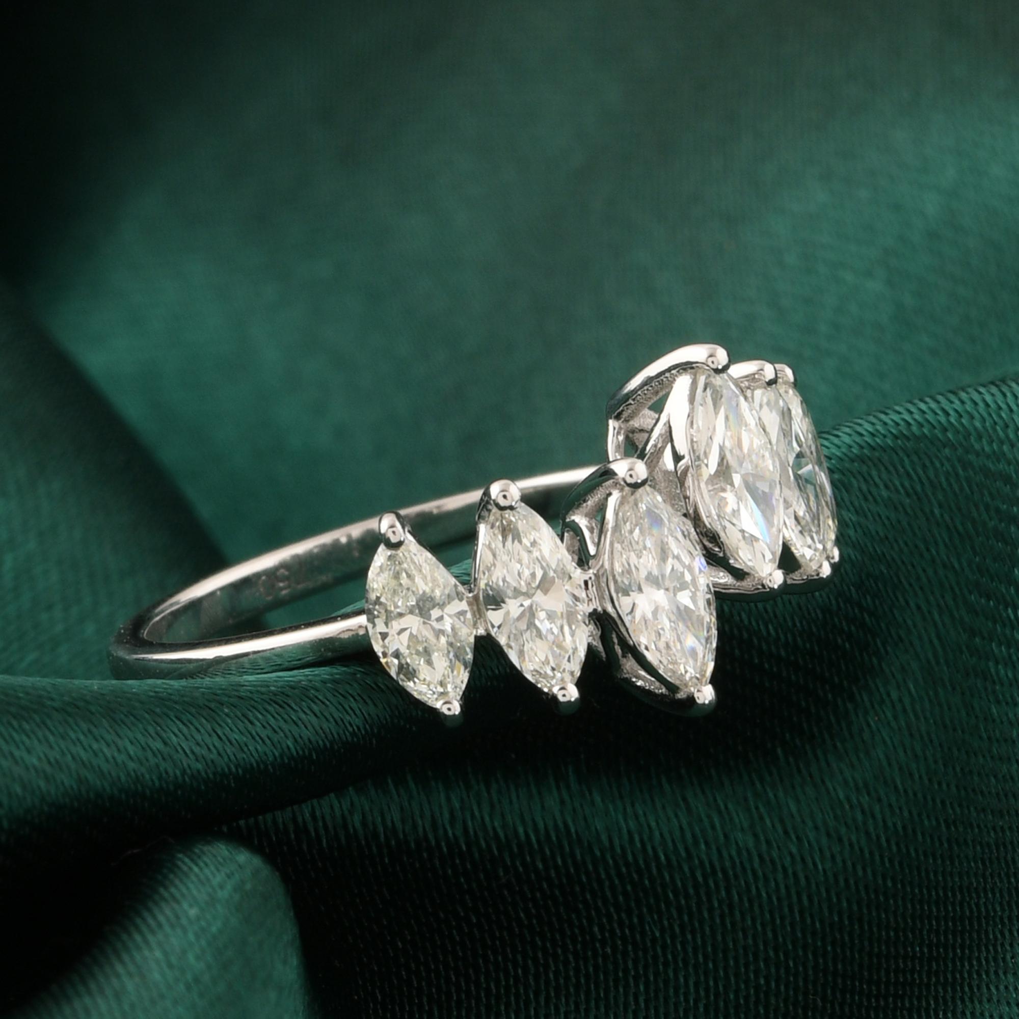 1.15Ct SI/H Natural Diamond Open Cuff Band Ring 14K White Gold Handmade Jewelry (Moderne) im Angebot