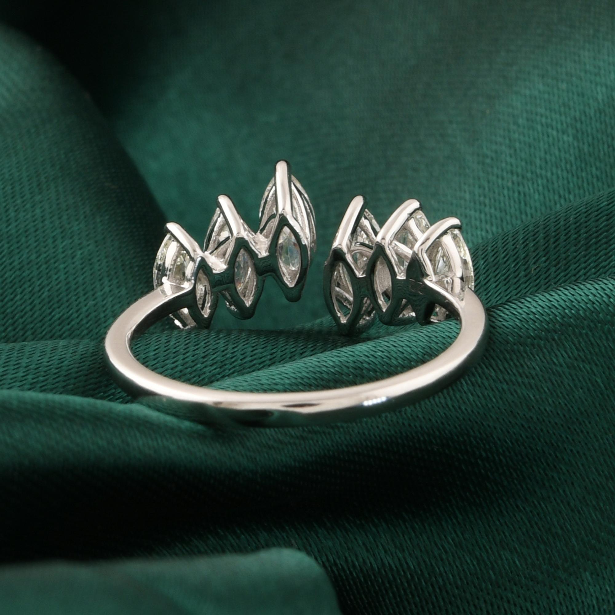 1.15Ct SI/H Natural Diamond Open Cuff Band Ring 14K White Gold Handmade Jewelry (Marquiseschliff) im Angebot