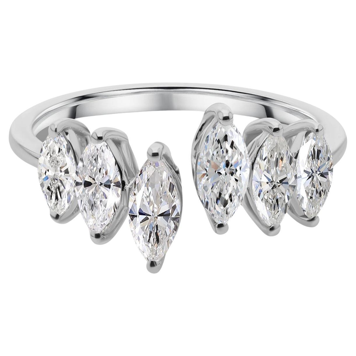 1.15Ct SI/H Natural Diamond Open Cuff Band Ring 14K White Gold Handmade Jewelry