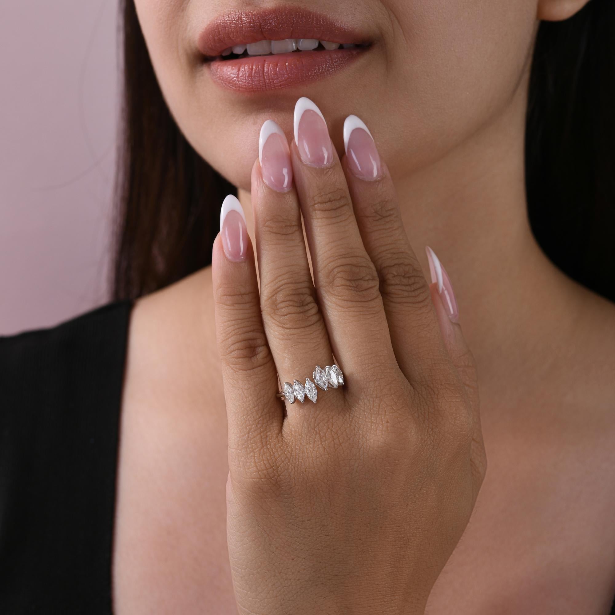 1.15Ct SI/H Natural Diamond Open Cuff Band Ring 18K White Gold Handmade Jewelry
This ring features six beautifully arranged marquise-cut diamonds, each set securely to create a shimmering spread of brilliance. The symmetrical marquise layout gives