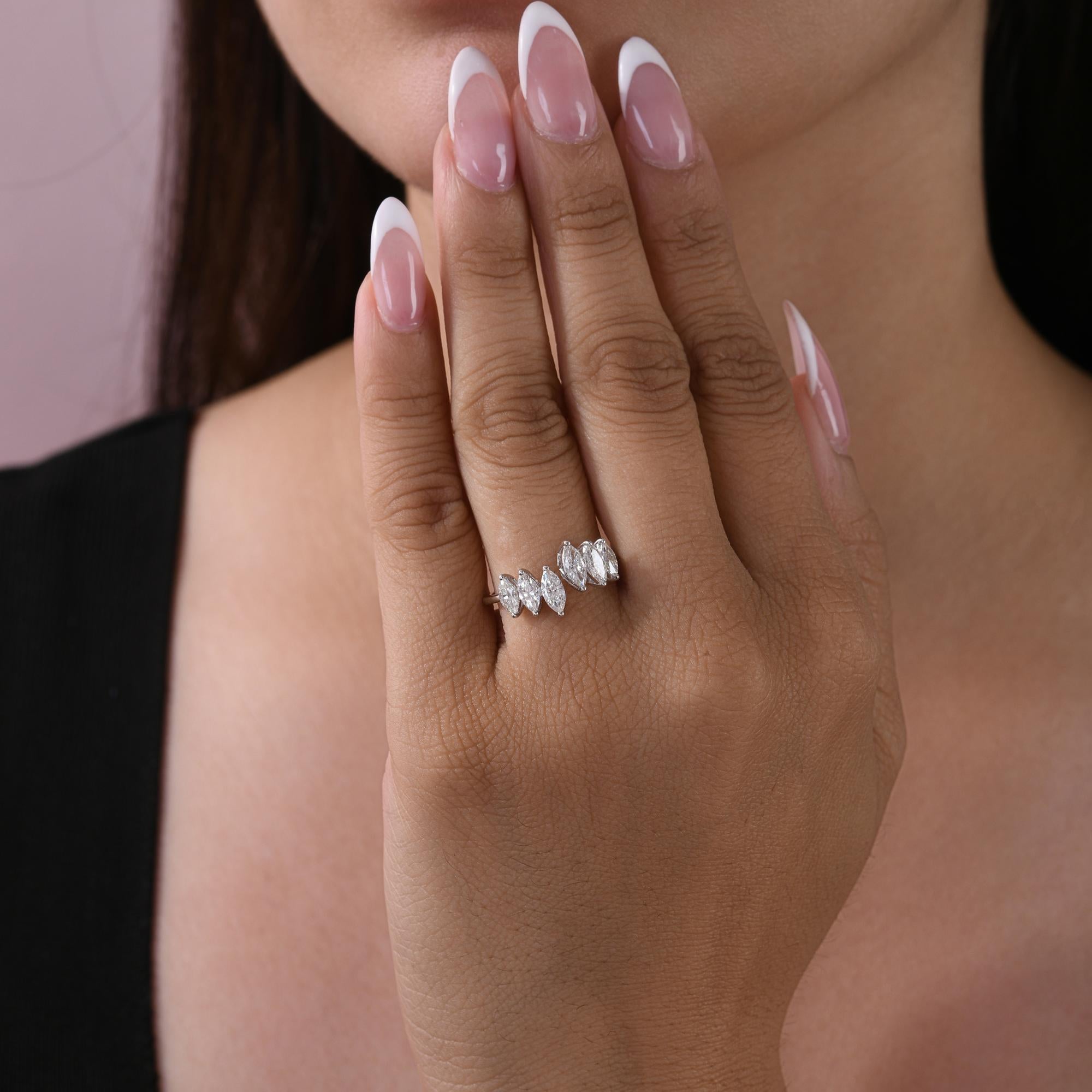 1.15Ct SI/H Natural Diamond Open Cuff Band Ring 18K White Gold Handmade Jewelry im Angebot 1