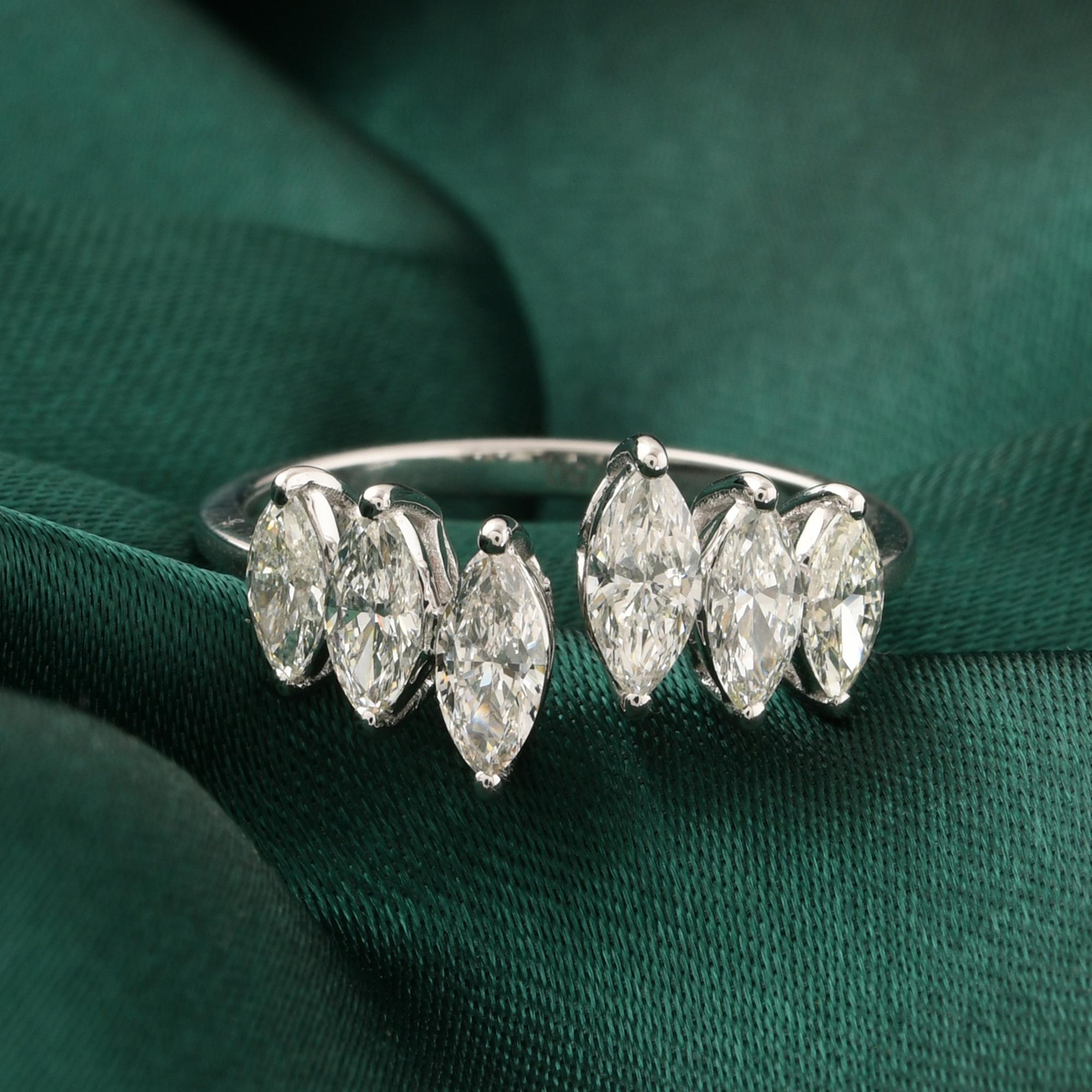 1.15Ct SI/H Natural Diamond Open Cuff Band Ring 18K White Gold Handmade Jewelry im Angebot 2