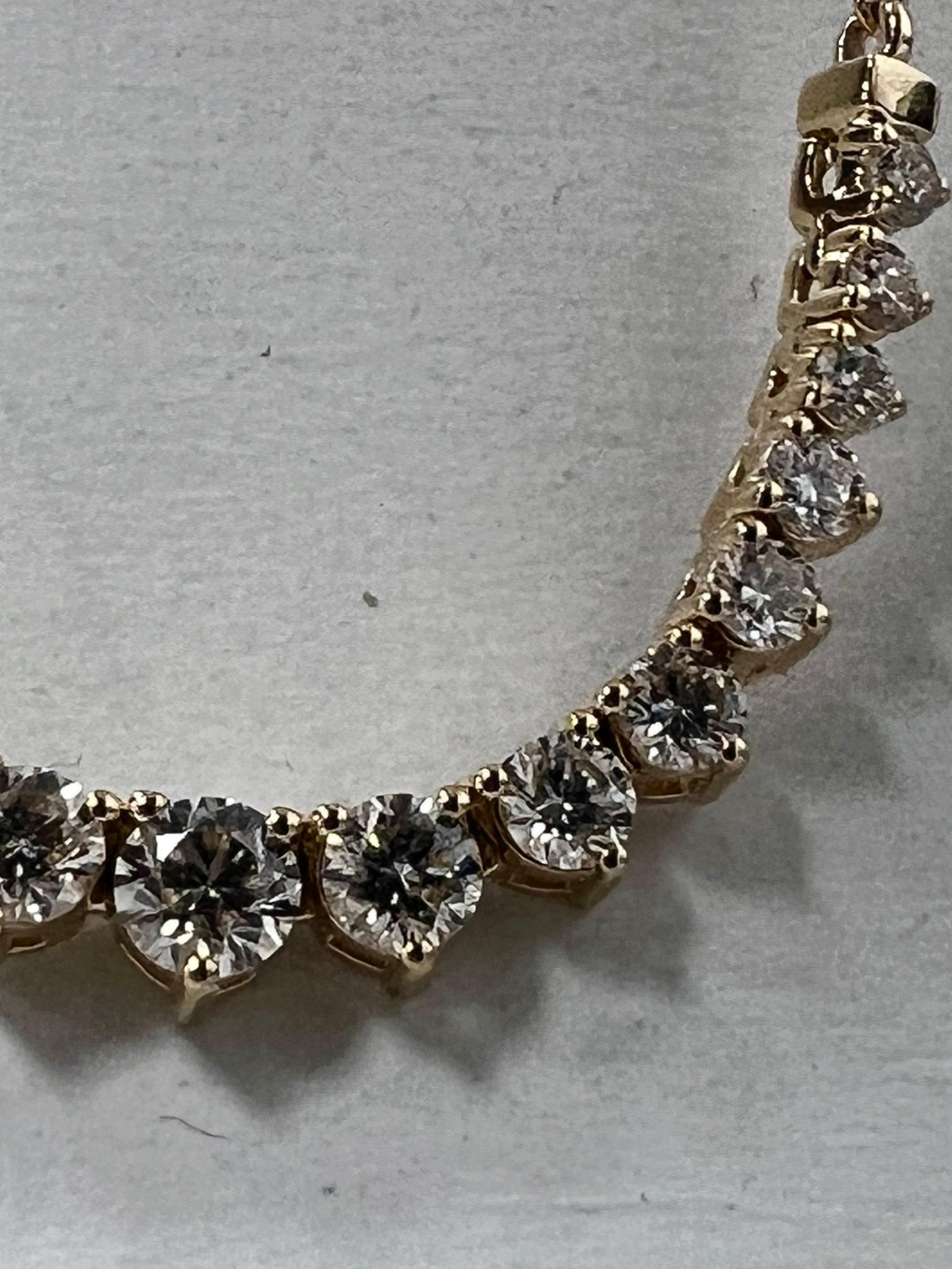 Round Cut 1.15ct Single Row Yellow Gold Diamond Necklace For Sale