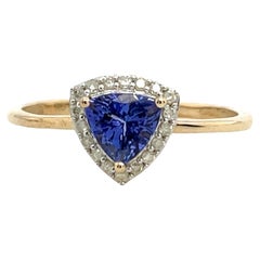 1.15ct Triangle-Cut Tanzanite & Diamond Ring Set in 9ct Yellow & White Gold