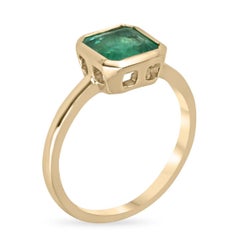 1.15ct Vivid Green Asscher Cut Emerald Solitaire Bezel Set Gold Ring