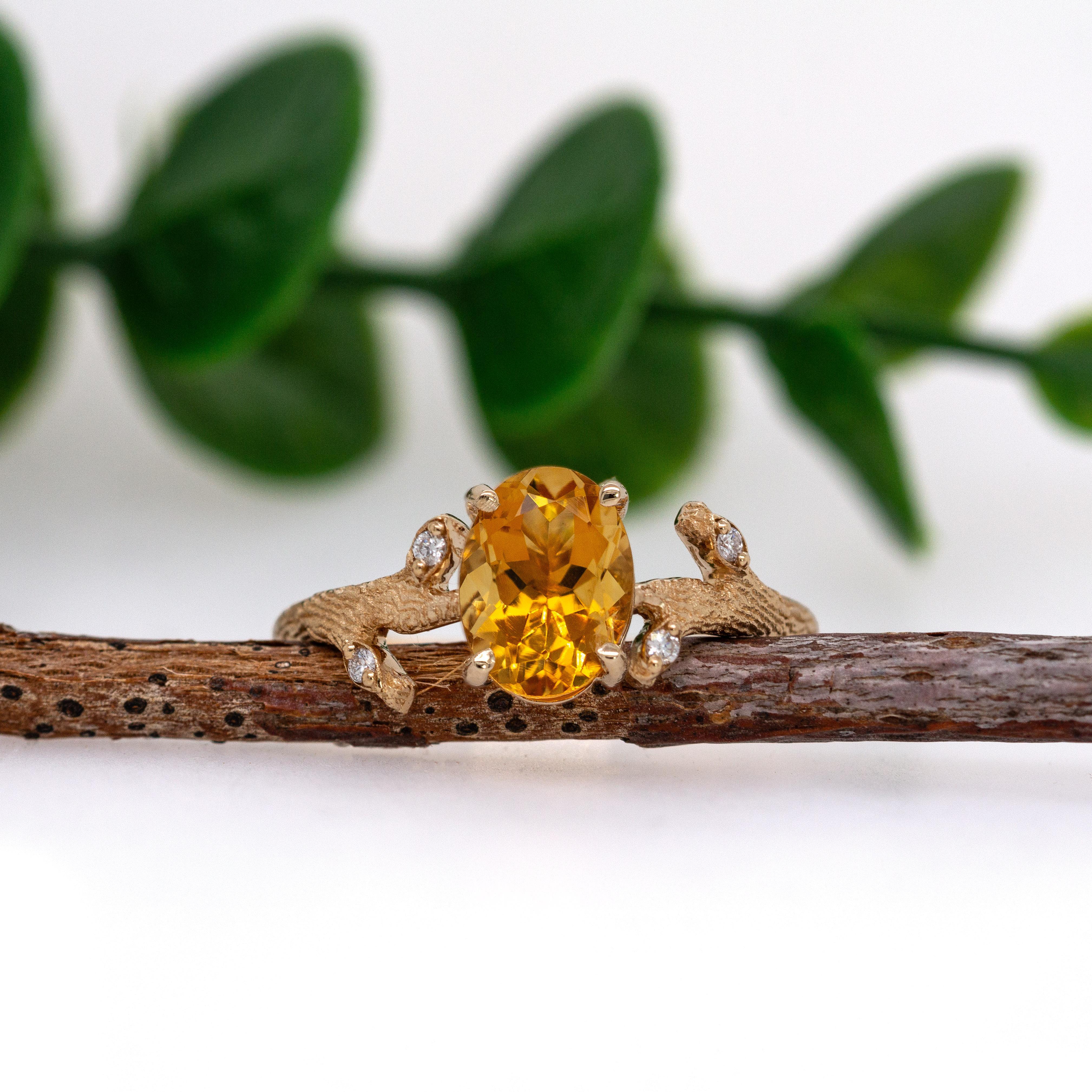 1,15cts Citrin Ring w Erde abgebaut Diamant Akzente in 14k massivem Gold  OV 8x6mm (Zeitgenössisch) im Angebot