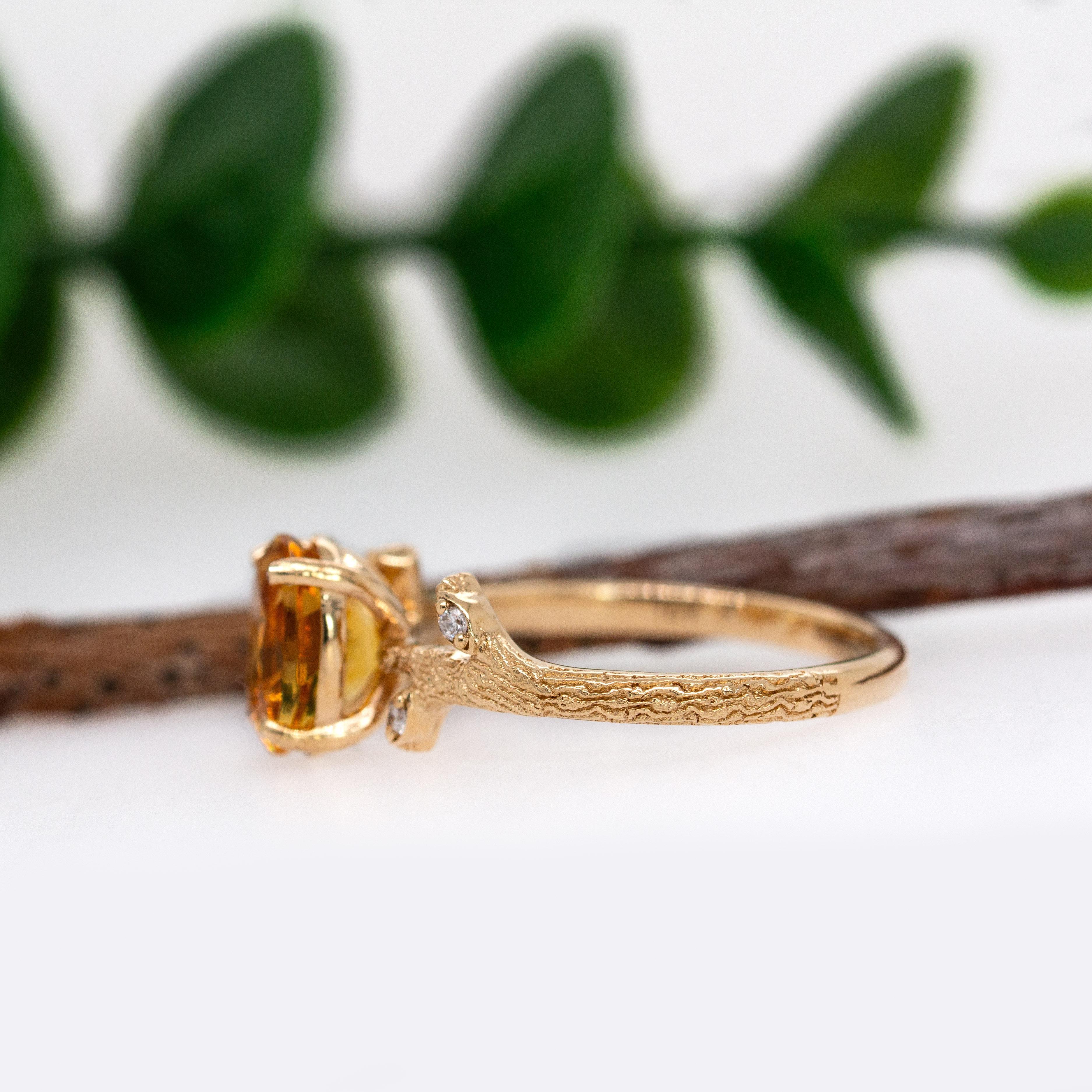1,15cts Citrin Ring w Erde abgebaut Diamant Akzente in 14k massivem Gold  OV 8x6mm (Ovalschliff) im Angebot