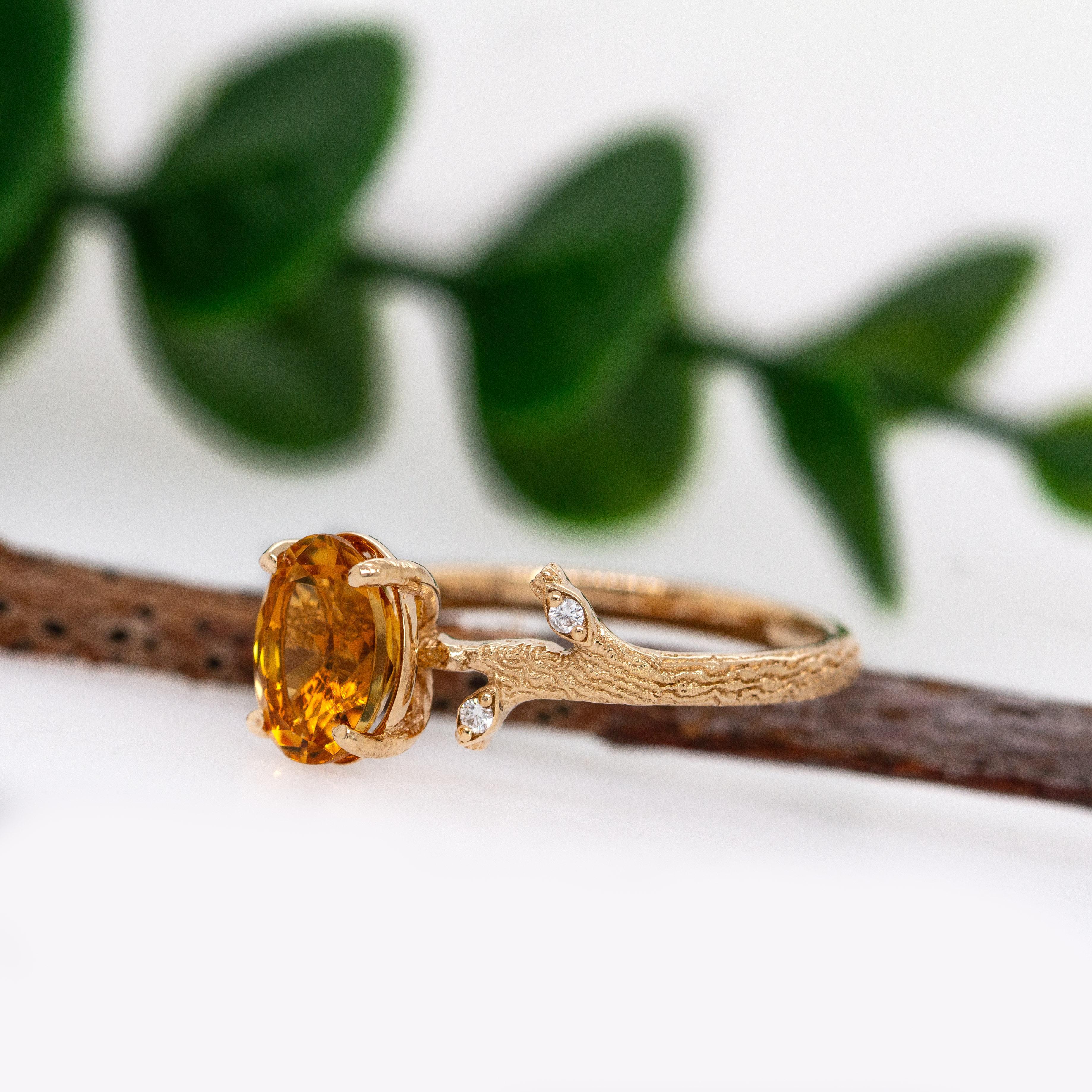1,15cts Citrin Ring w Erde abgebaut Diamant Akzente in 14k massivem Gold  OV 8x6mm im Zustand „Neu“ im Angebot in Columbus, OH