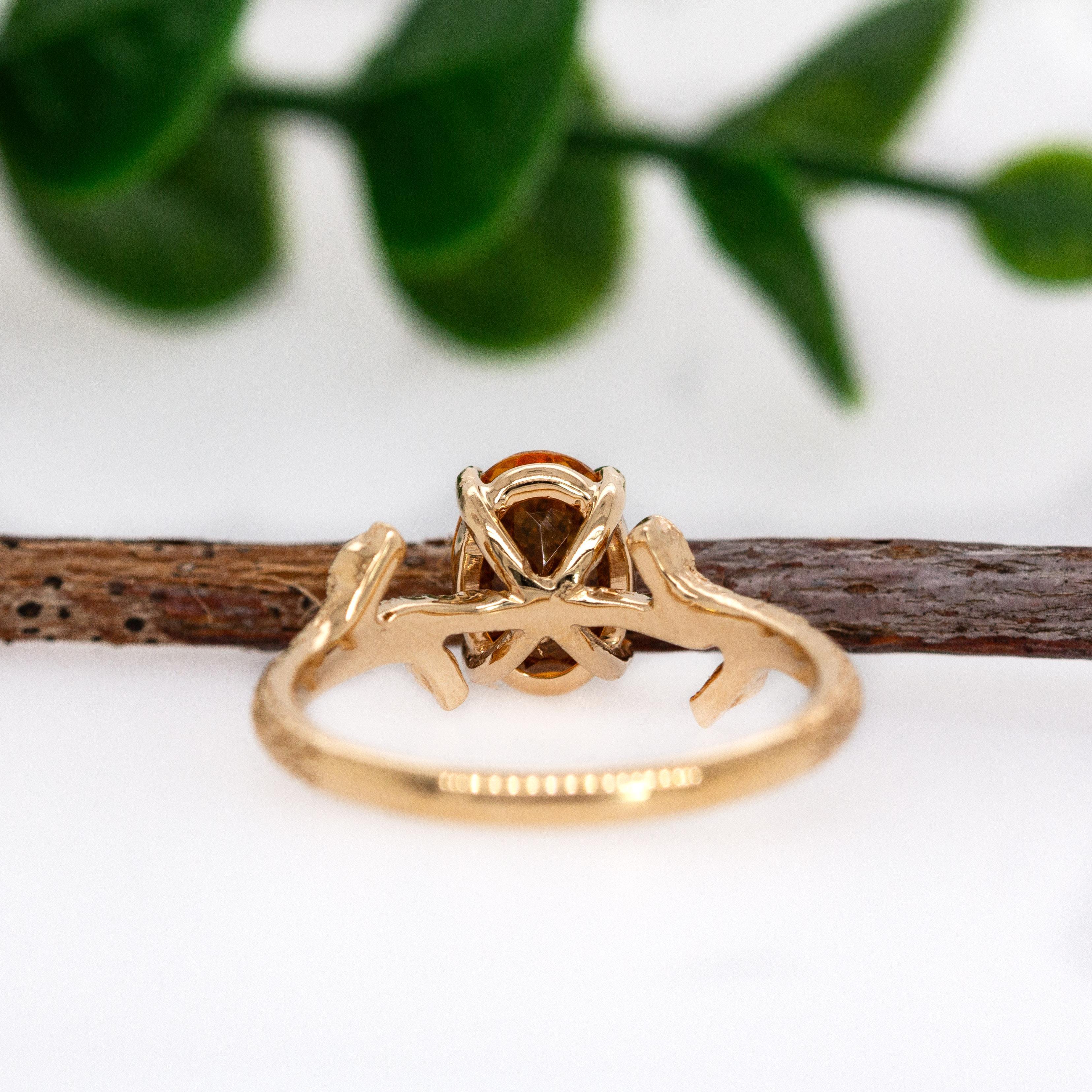 1,15cts Citrin Ring w Erde abgebaut Diamant Akzente in 14k massivem Gold  OV 8x6mm Damen im Angebot