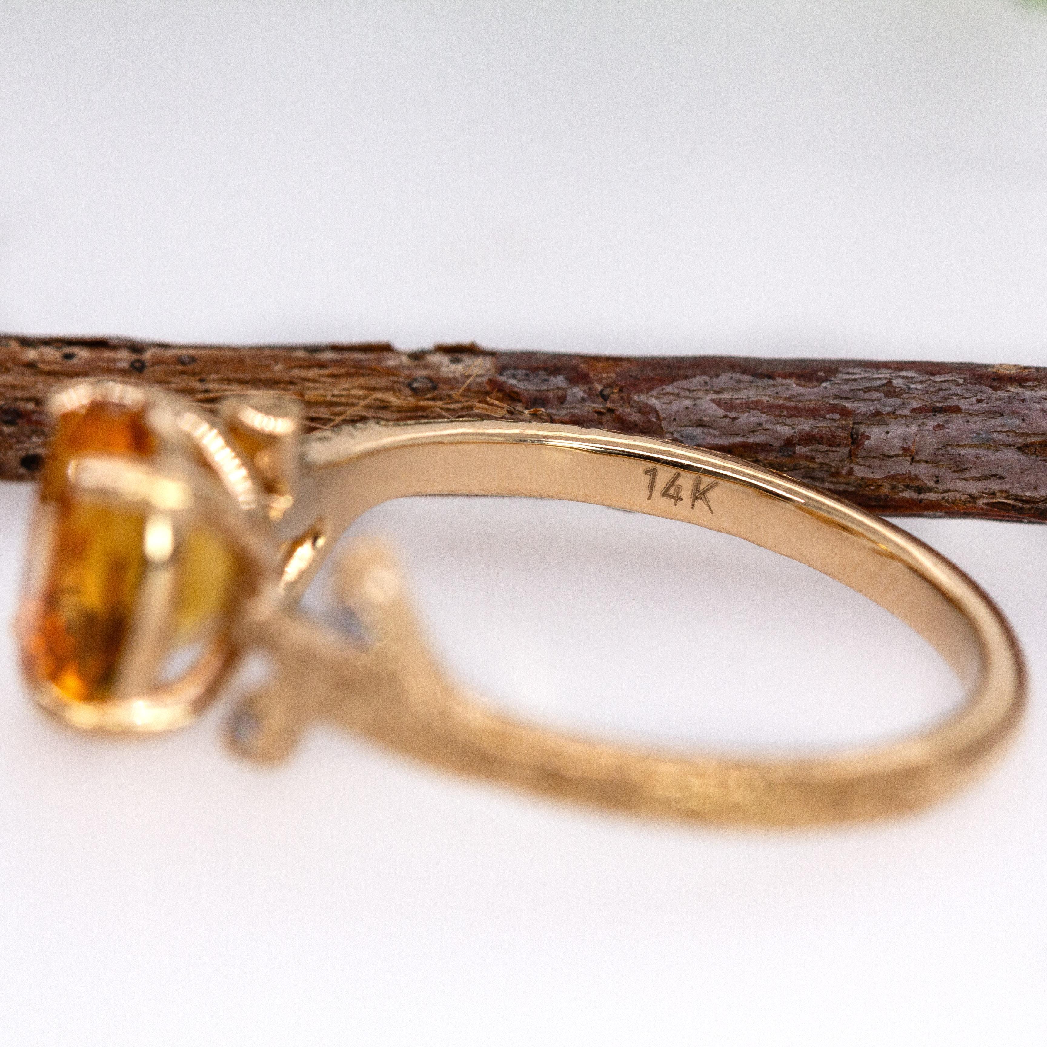 1,15cts Citrin Ring w Erde abgebaut Diamant Akzente in 14k massivem Gold  OV 8x6mm im Angebot 1