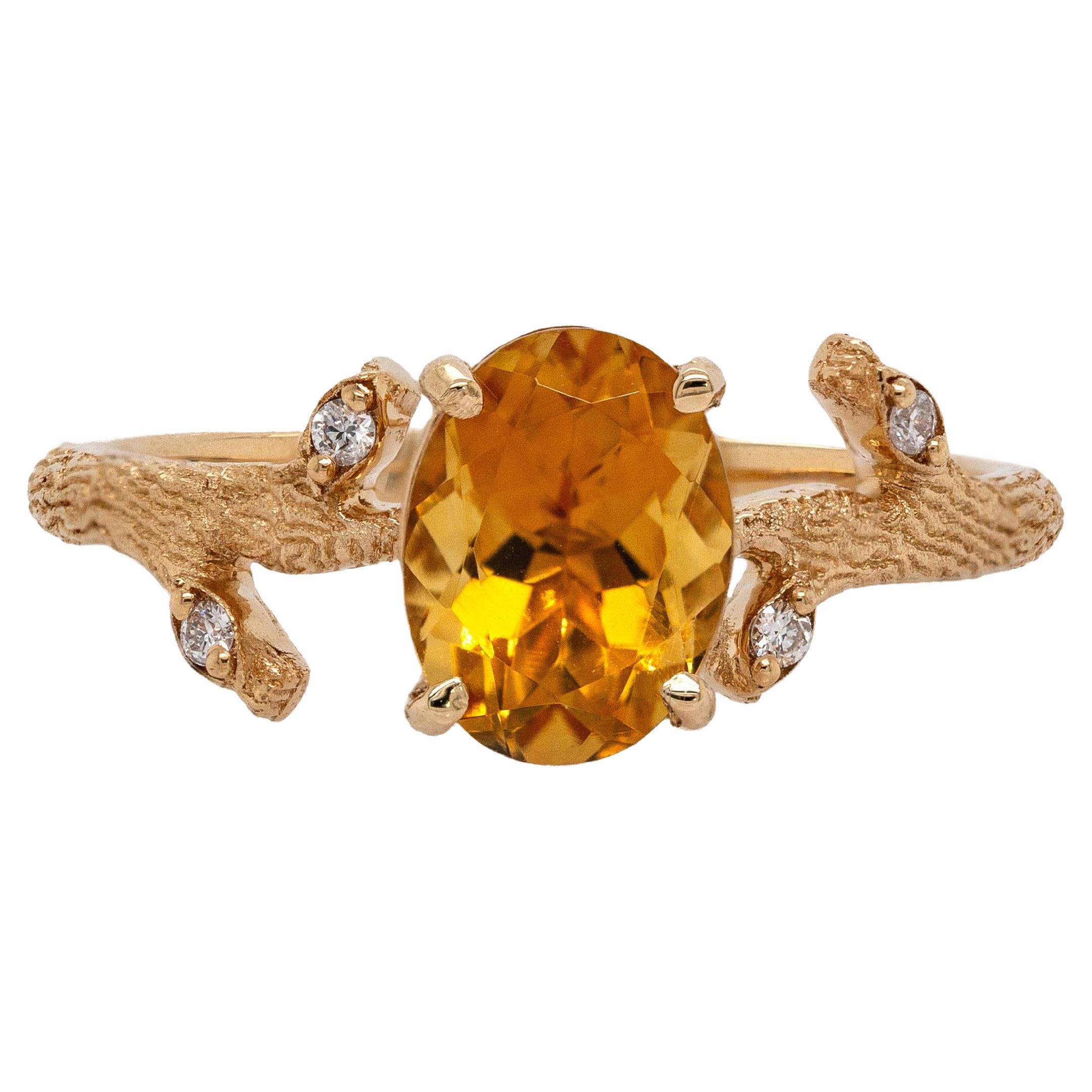 1,15cts Citrin Ring w Erde abgebaut Diamant Akzente in 14k massivem Gold  OV 8x6mm im Angebot