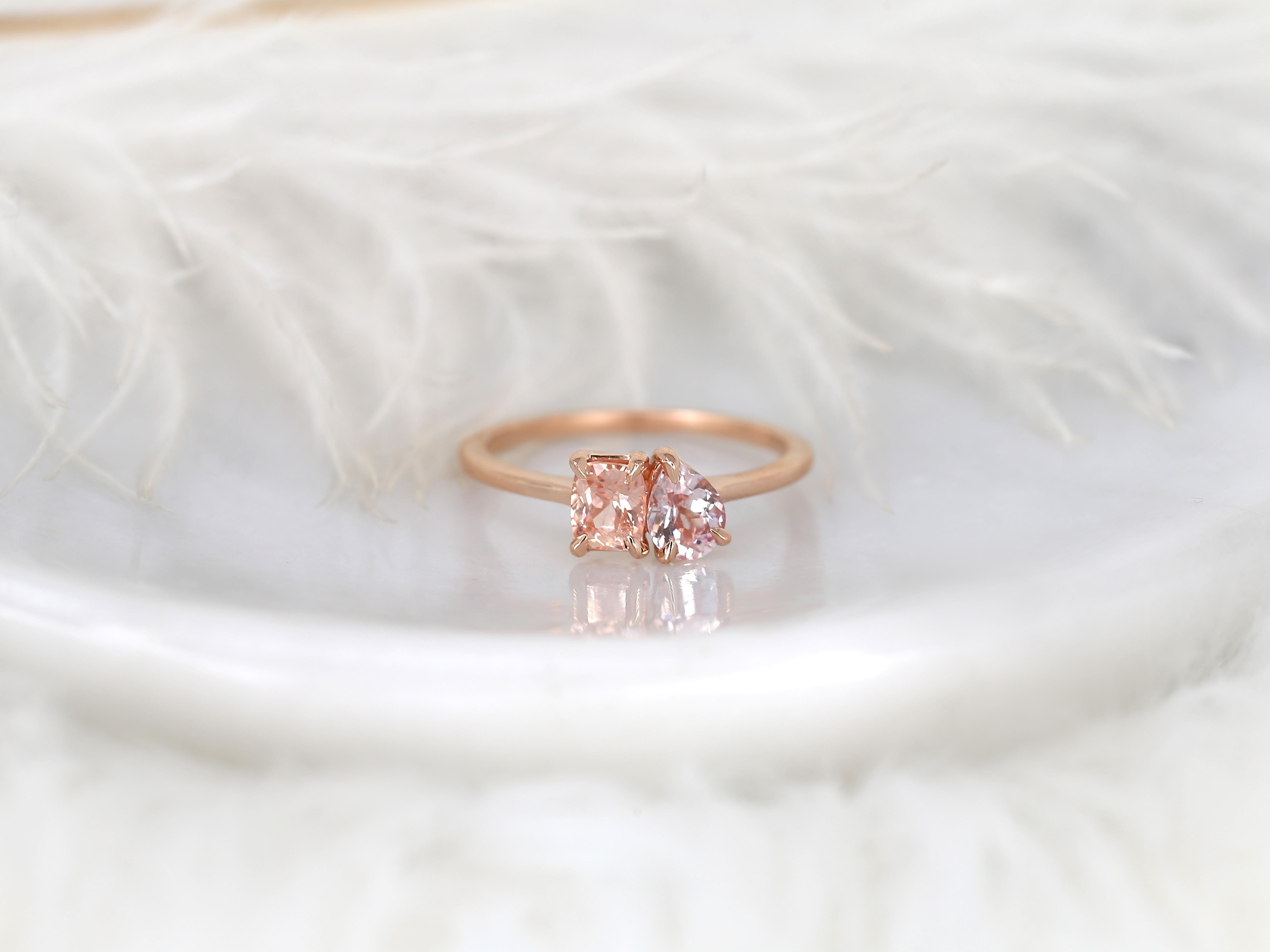 1.15cts Gemini 14kt Rose Gold Peach Sapphire Toi Et Moi Ring For Sale 5