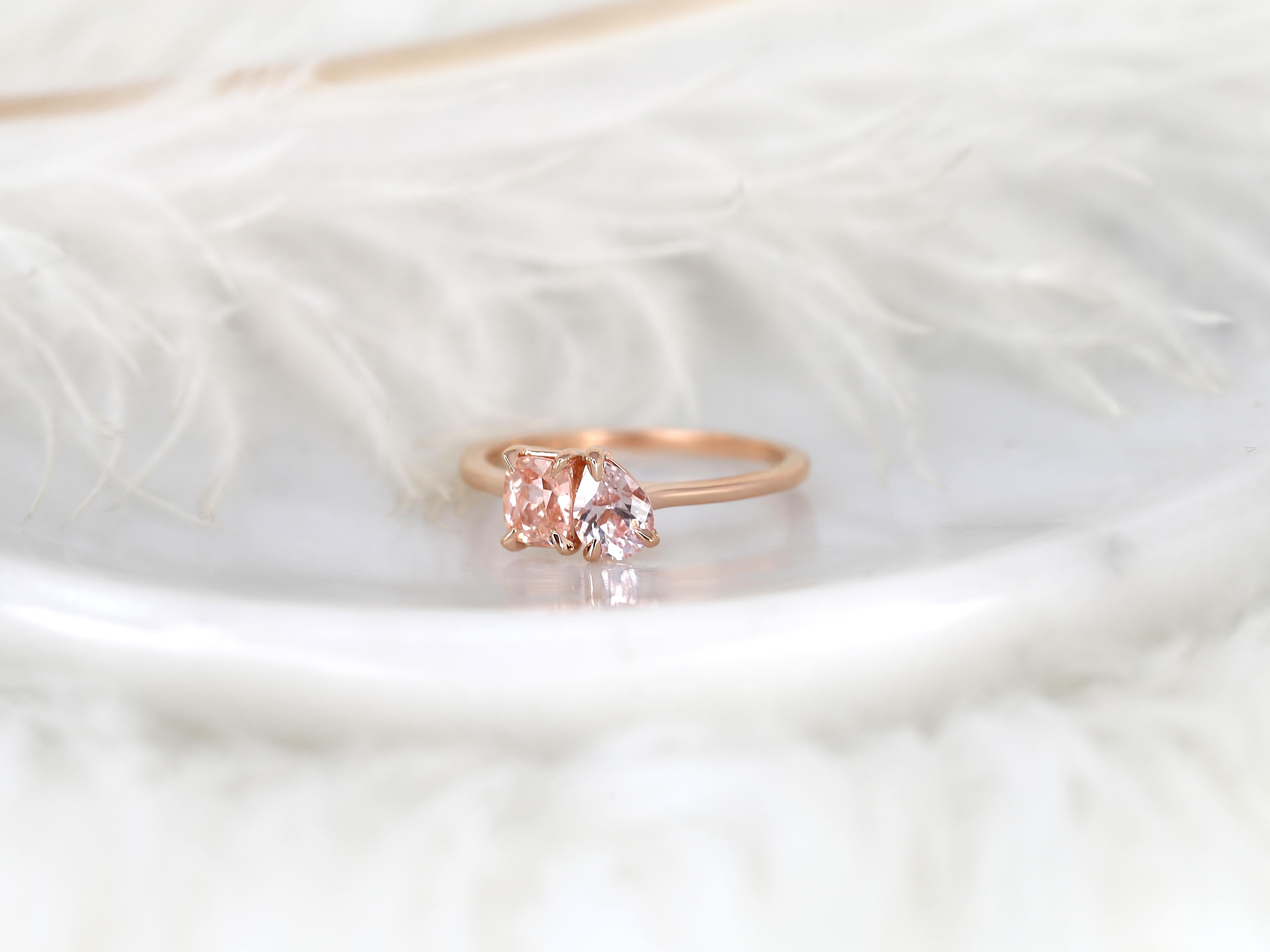 1.15cts Gemini 14kt Rose Gold Peach Sapphire Toi Et Moi Ring For Sale 6
