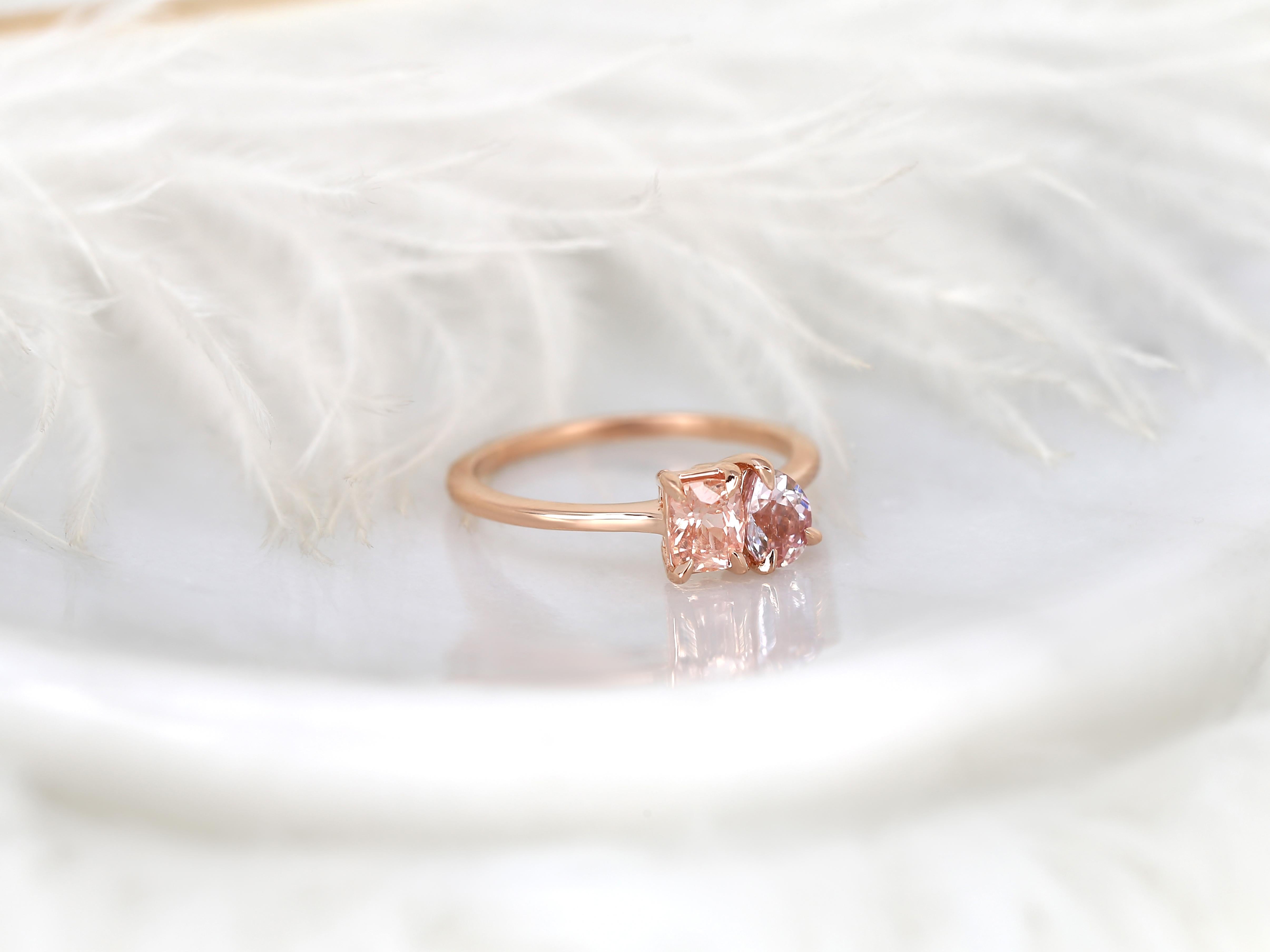 1.15cts Gemini 14kt Rose Gold Peach Sapphire Toi Et Moi Ring For Sale 4