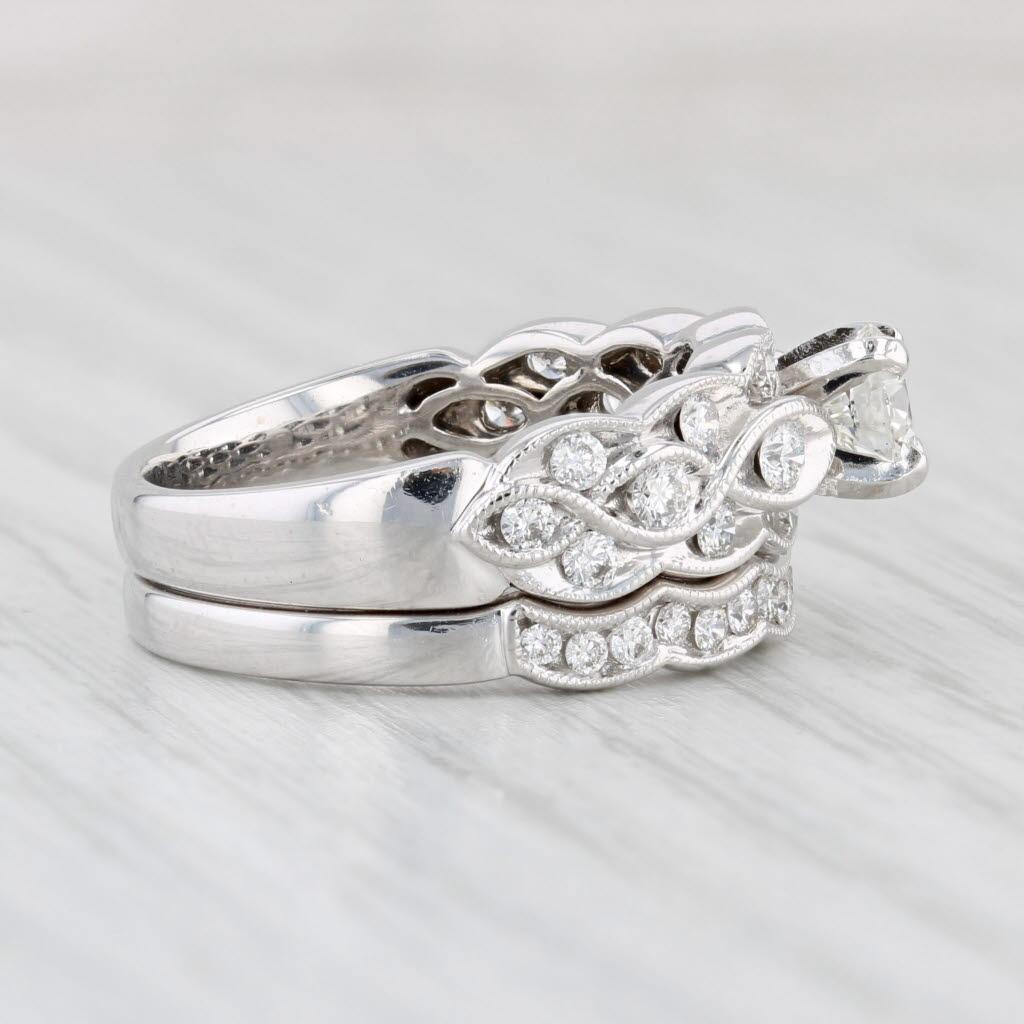 Women's 1.15ctw Diamond Engagement Ring Wedding Band Bridal Set 14k White Gold IGI