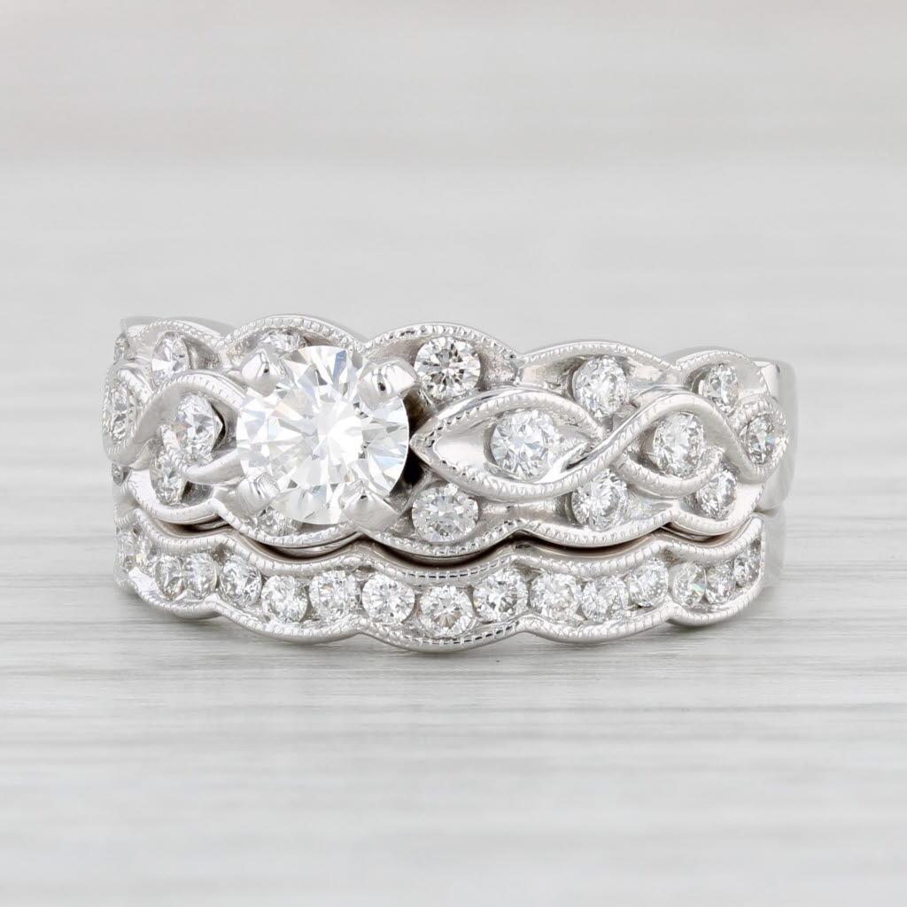 1.15ctw Diamond Engagement Ring Wedding Band Bridal Set 14k White Gold IGI 2