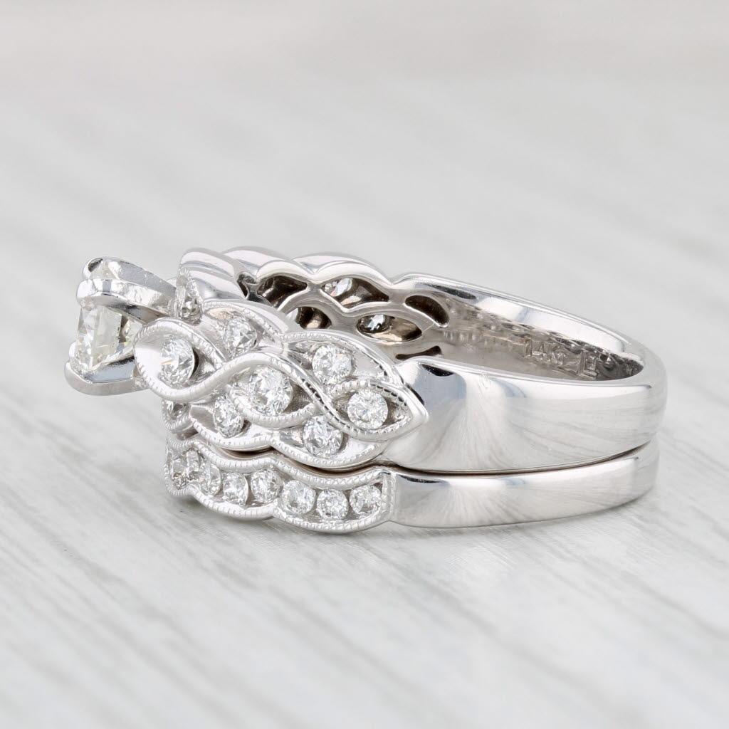 1.15ctw Diamond Engagement Ring Wedding Band Bridal Set 14k White Gold IGI 3