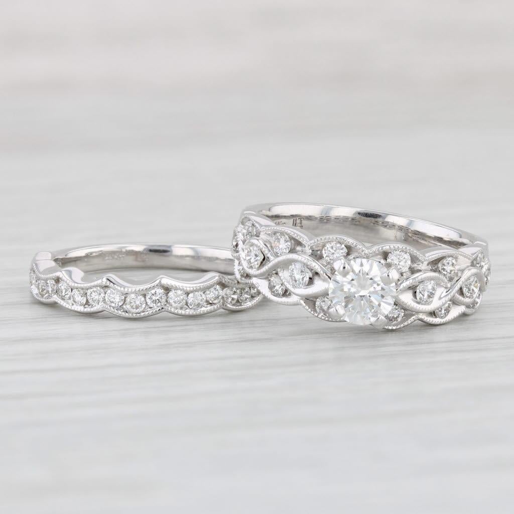 1.15ctw Diamond Engagement Ring Wedding Band Bridal Set 14k White Gold IGI 4