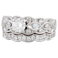 Used 1.15ctw Diamond Engagement Ring Wedding Band Bridal Set 14k White Gold IGI