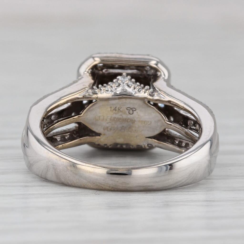 Taglio rotondo Anello di fidanzamento a forma di aureola con diamante da 1,15 ct. in oro bianco 14k, misura 6,5, celebrazione nuziale in vendita