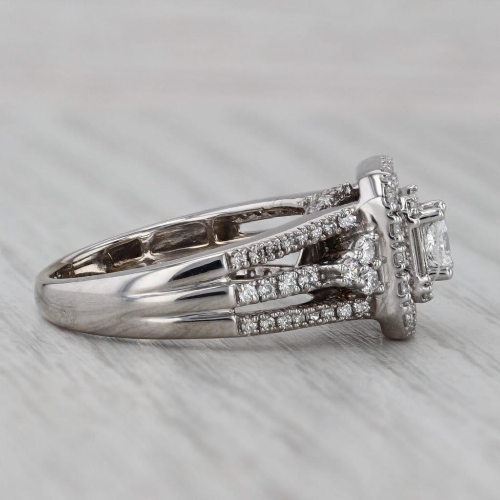 da uomo o donna Anello di fidanzamento a forma di aureola con diamante da 1,15 ct. in oro bianco 14k, misura 6,5, celebrazione nuziale in vendita