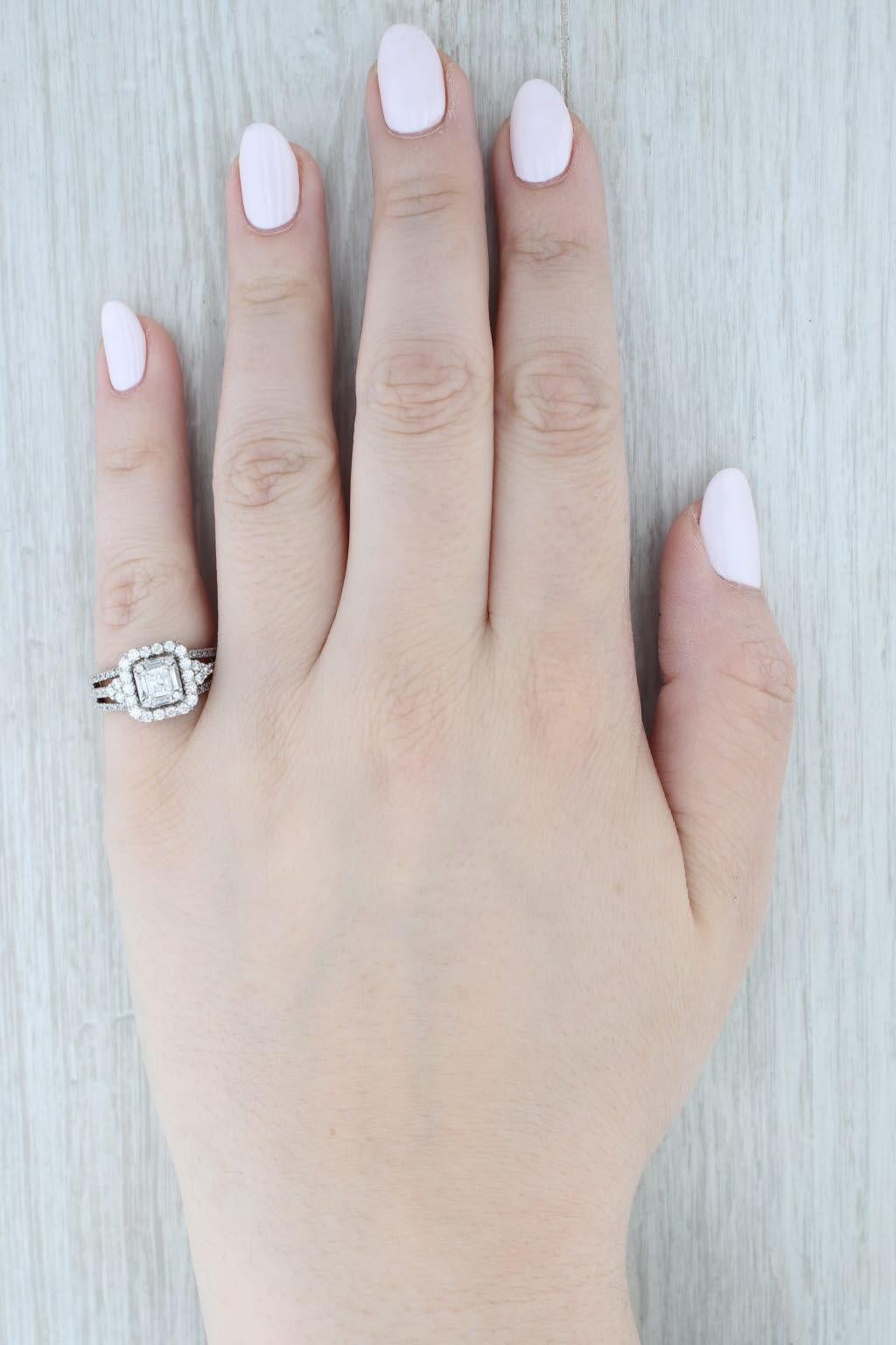 Anello di fidanzamento a forma di aureola con diamante da 1,15 ct. in oro bianco 14k, misura 6,5, celebrazione nuziale in vendita 4