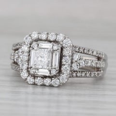 Anello di fidanzamento a forma di aureola con diamante da 1,15 ct. in oro bianco 14k, misura 6,5, celebrazione nuziale