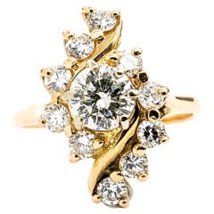 Retro 1.15ctw Diamond Unique Waterfall Ring In Yellow Gold