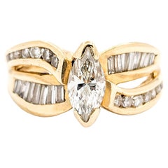 Retro 1.15ctw Marquise Diamond Engagement Ring In Yellow Gold