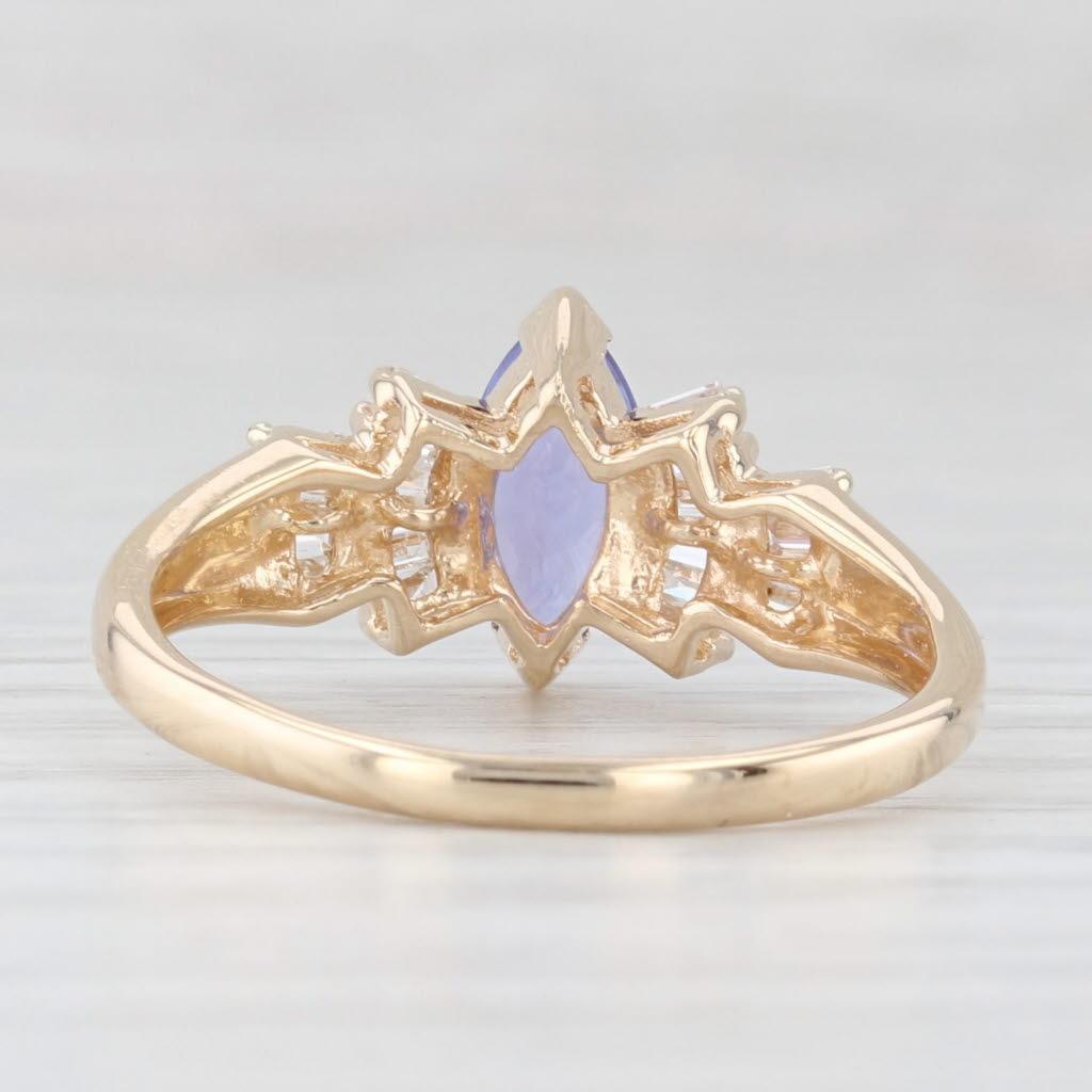Taglio marquise Anello con diamante tanzanite marquise da 1,15 ct. in oro giallo 14k misura 8 in vendita