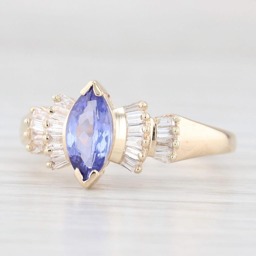 da uomo o donna Anello con diamante tanzanite marquise da 1,15 ct. in oro giallo 14k misura 8 in vendita