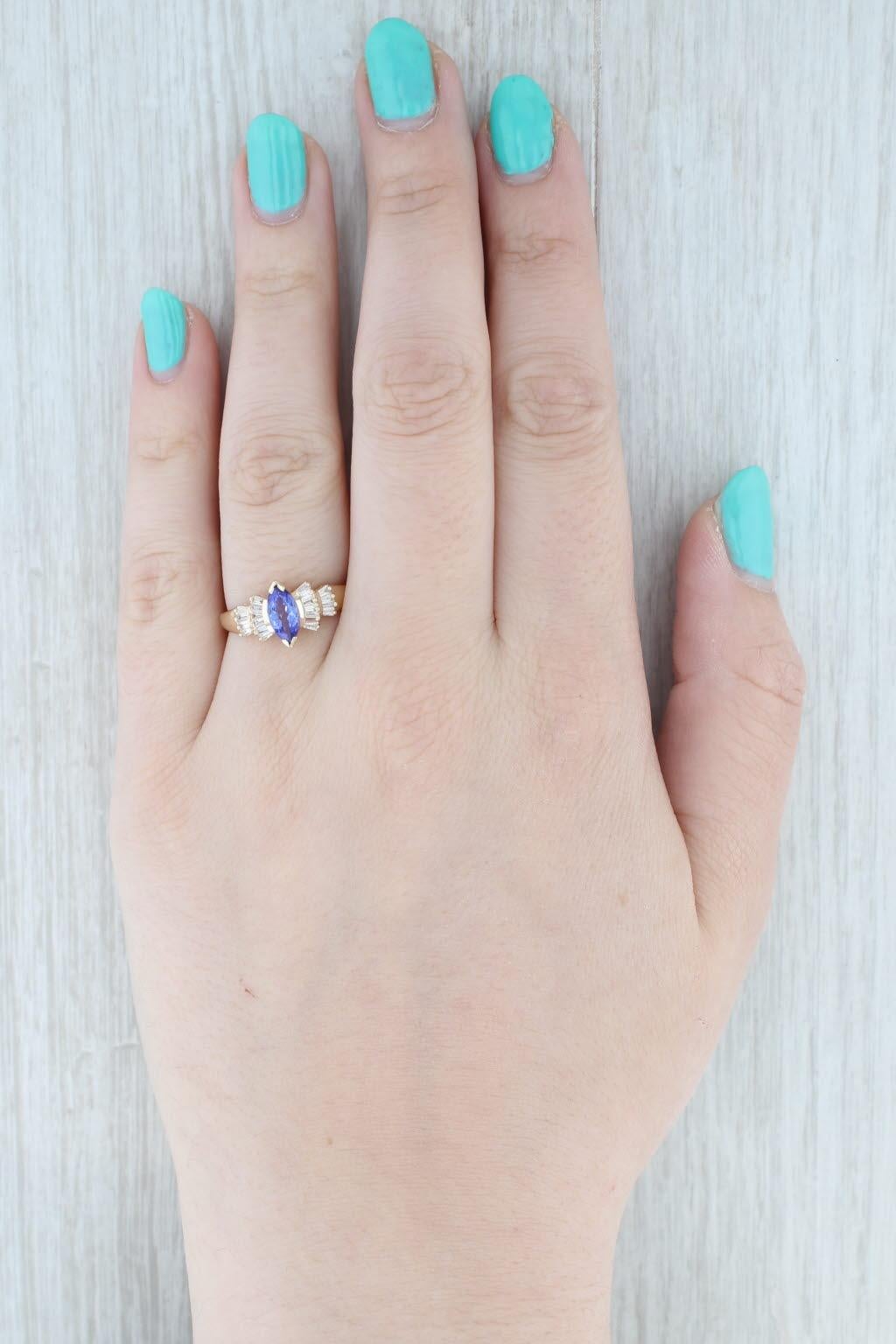 Anello con diamante tanzanite marquise da 1,15 ct. in oro giallo 14k misura 8 in vendita 3