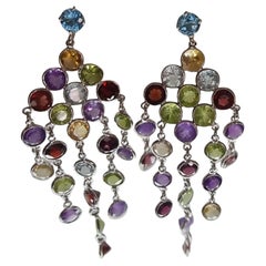 11.5ctw Natural Topaz Garnet Peridot Citrine Amethyst  Boucles d'oreilles chandelier