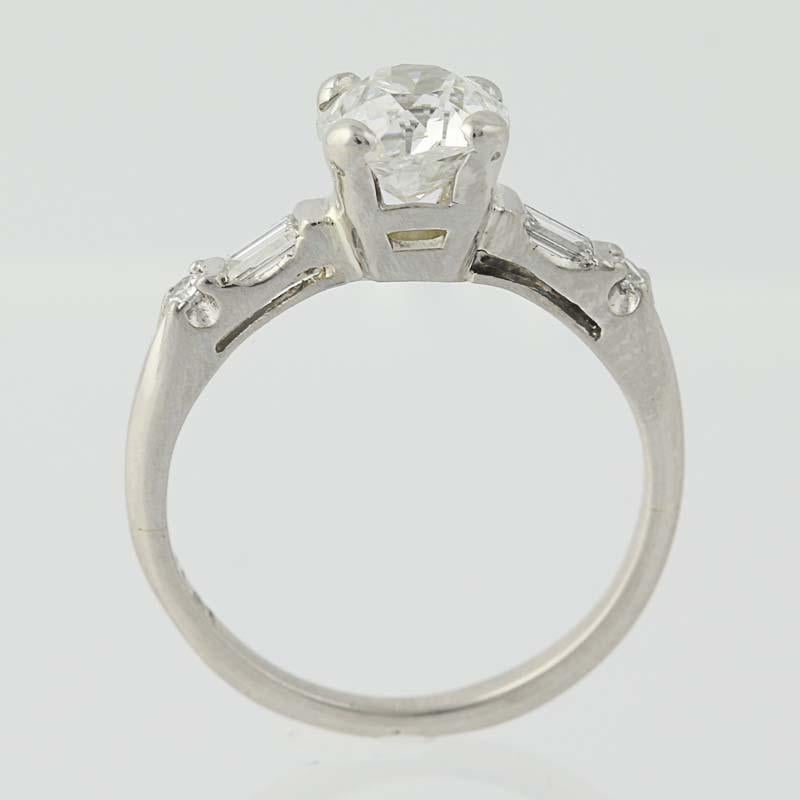 Women's 1.15 Carat Old European Cut Diamond Art Deco Engagement Ring, Platinum Vintage