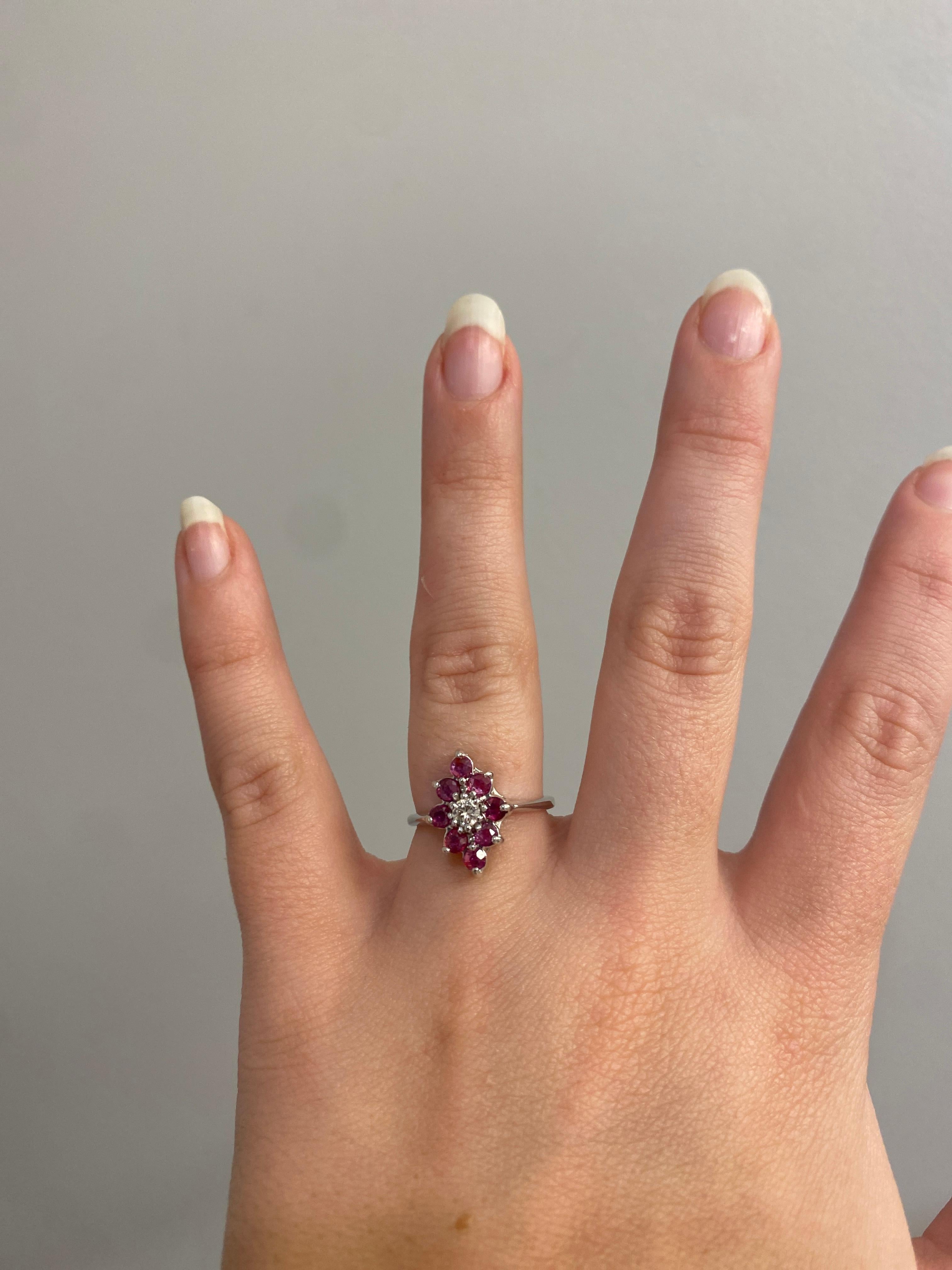 1.15ctw Ruby Diamond Navette Ring, 14k White Gold, Ring Marquise For Sale 2