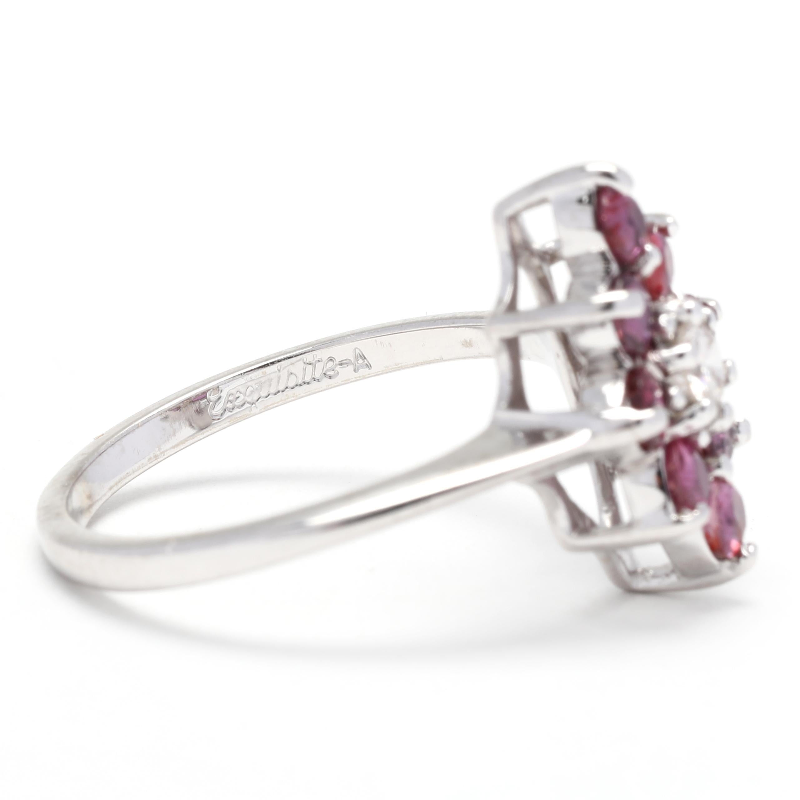 1.15ctw Ruby Diamond Navette Ring, 14k White Gold, Ring Marquise For Sale 1