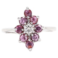 Antique 1.15ctw Ruby Diamond Navette Ring, 14k White Gold, Ring Marquise