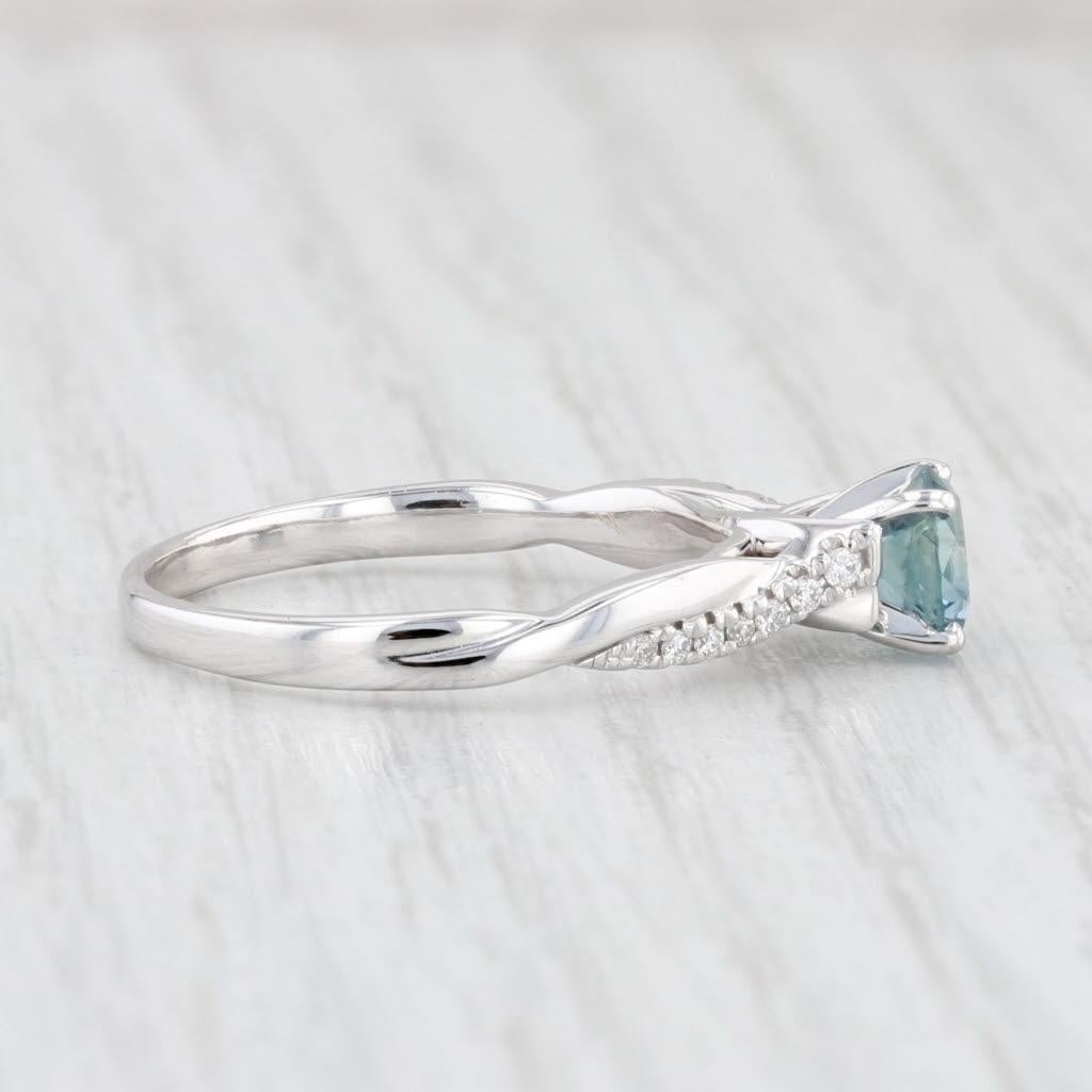 Bague de fiançailles en or blanc 14 carats avec saphir bleu sarcelle et diamant 1,15 carat, taille 7,5 Bon état - En vente à McLeansville, NC