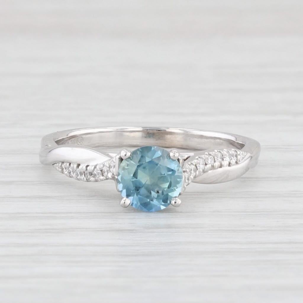 Bague de fiançailles en or blanc 14 carats avec saphir bleu sarcelle et diamant 1,15 carat, taille 7,5 Pour femmes en vente