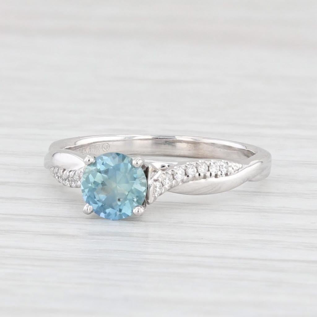 Bague de fiançailles en or blanc 14 carats avec saphir bleu sarcelle et diamant 1,15 carat, taille 7,5 en vente 1