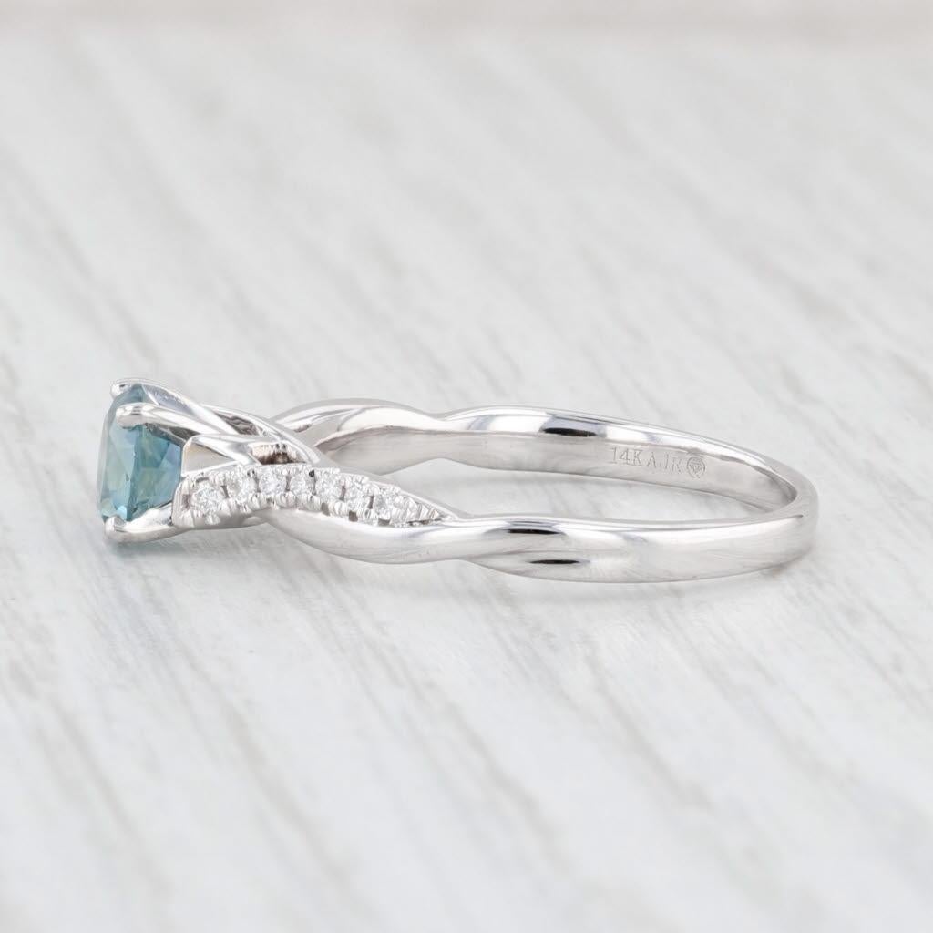Bague de fiançailles en or blanc 14 carats avec saphir bleu sarcelle et diamant 1,15 carat, taille 7,5 en vente 2