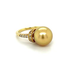 11,5 mm goldene Südseeperle und Diamant Gold Vintage Cocktail Ring