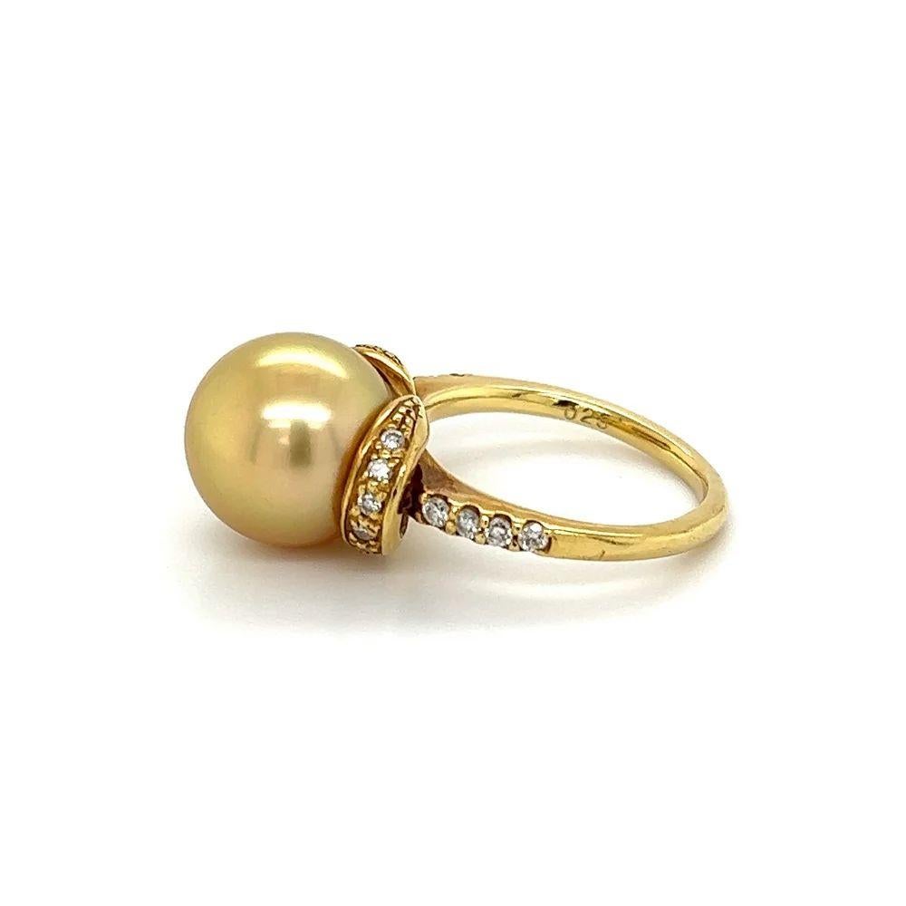 Women's 11.5mm Golden South Sea Pearl and Diamond Gold Vintage Cocktail Ring For Sale