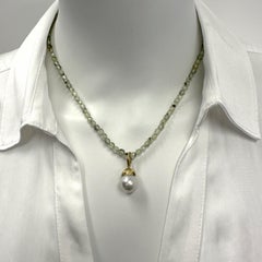 11.5mm South Sea Baroque "Petal Pearl" Fob in 18K Gold with Prehnite Bead Chain