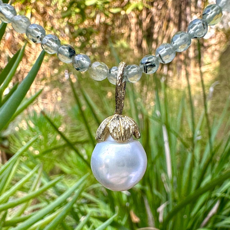 Pendentif Perle Des Mers Du Sud Baroque Dorée 14mm Avec Tourmalines - Neuf Avec étiquettes
