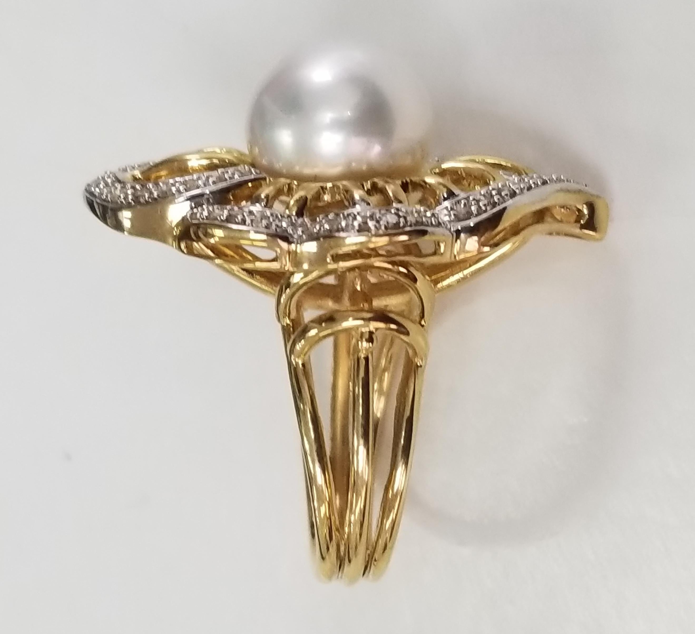 Contemporary South Sea Pearl and Diamond Ring