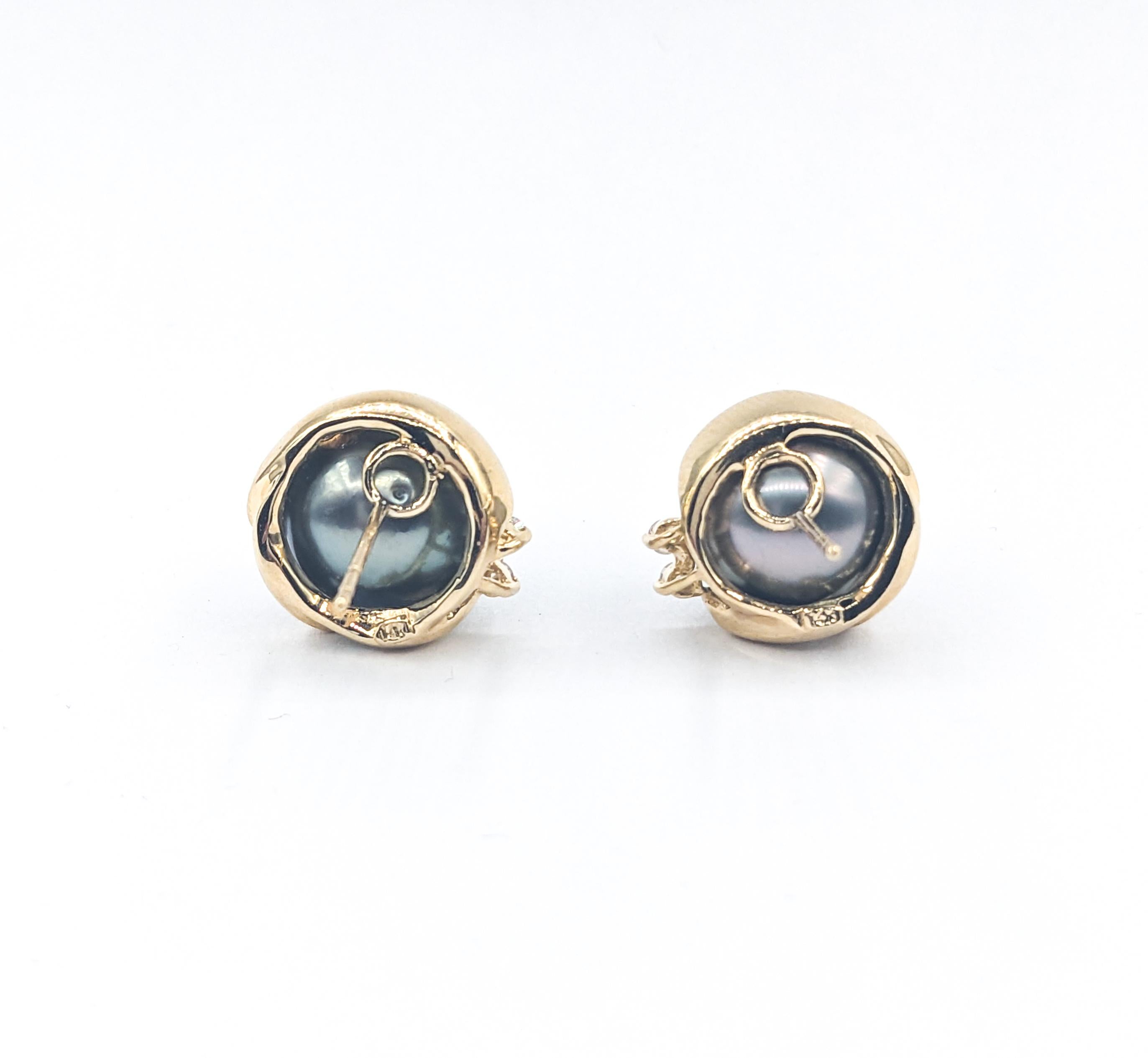 Round Cut 11.5mm Tahitian & Diamond Stud Earrings