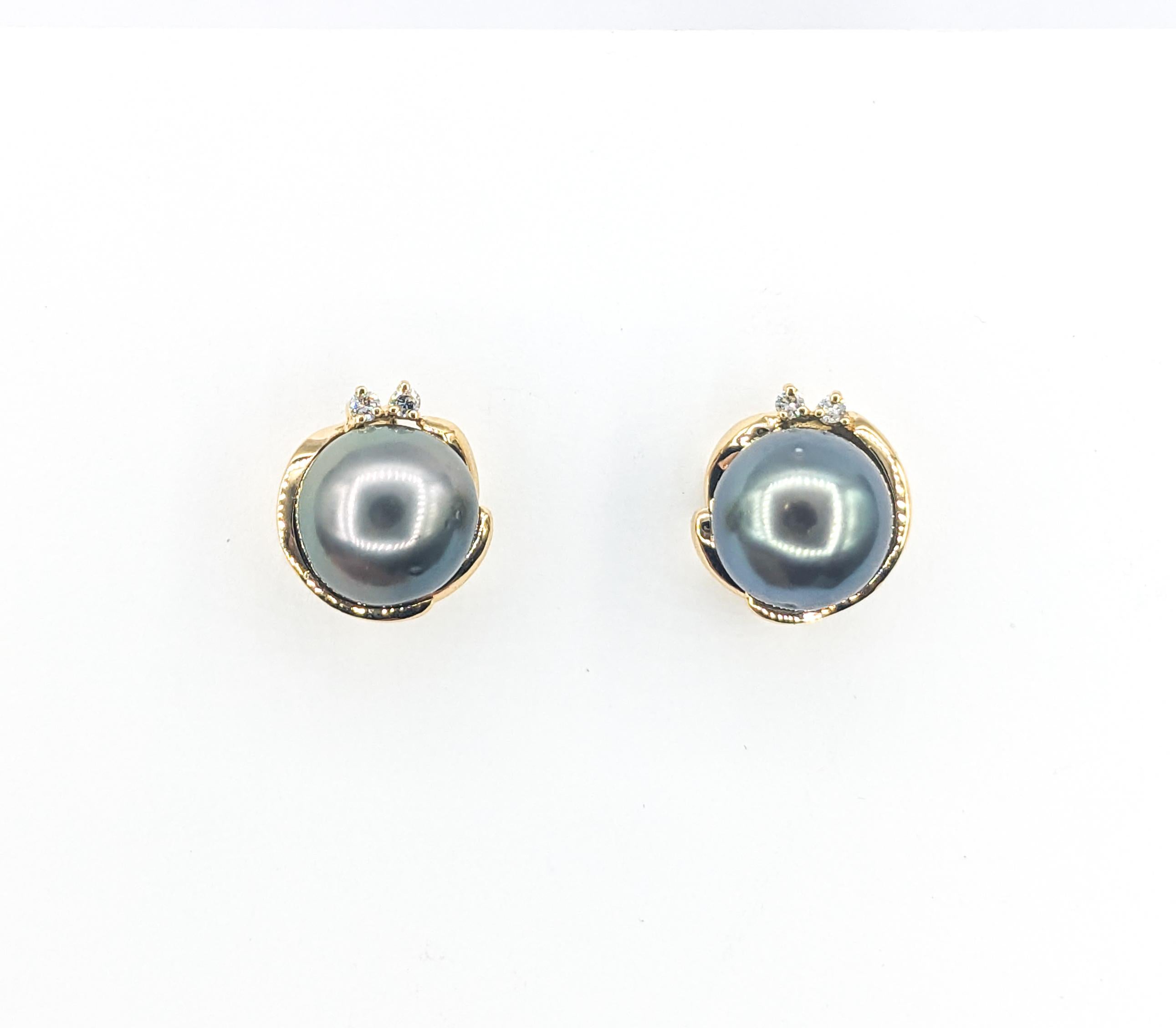 11.5mm Tahitian & Diamond Stud Earrings 1